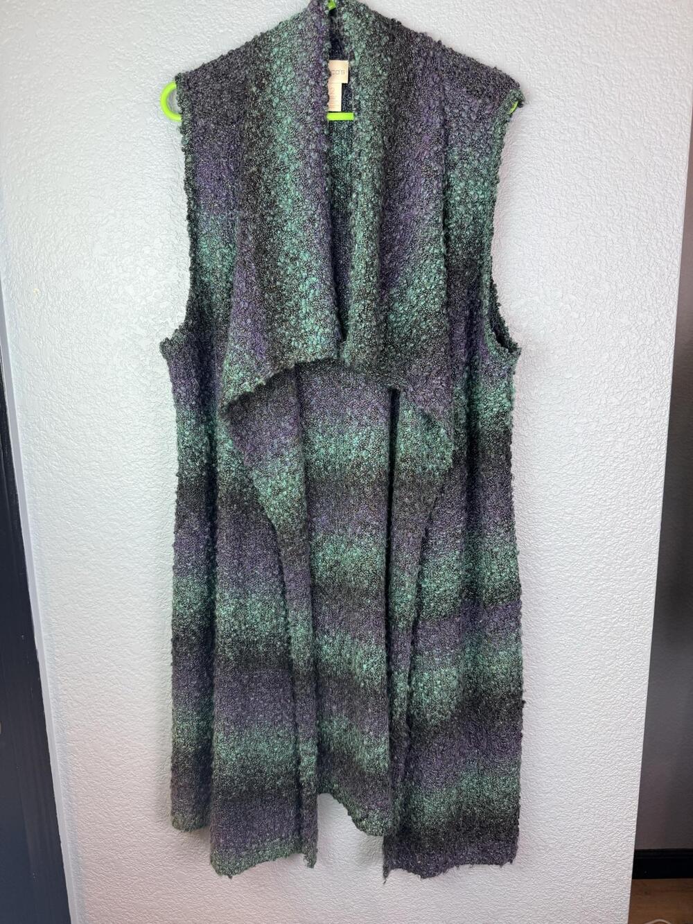 Chico's Sweater Vest Womens 2 Multicolor Striped Open Front Long Chunky Knit